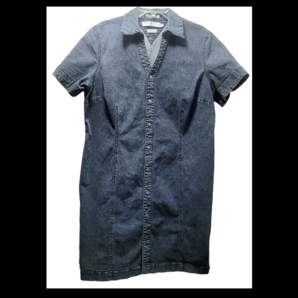 Vintage Tommy Hilfiger Blue Jean Denim Snap Front Womens Shirt Dress Size 18 1X